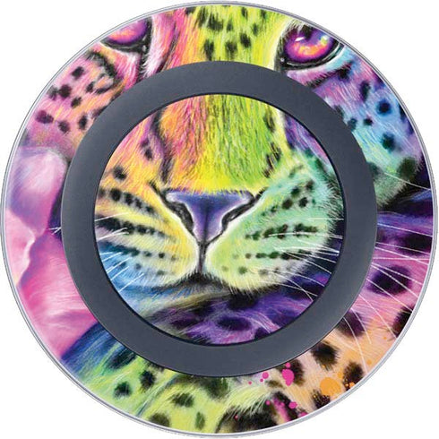 Neon Rainbow Cheetah with Rose by Sheena Pike Wireless Charger Skin
