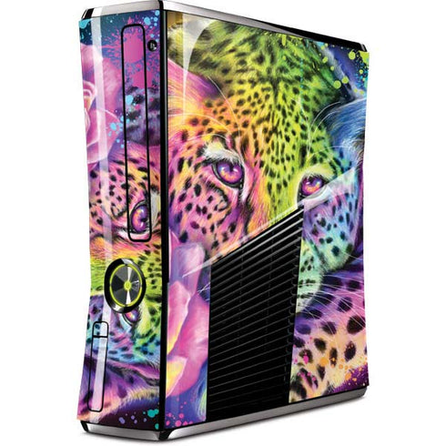 Neon Rainbow Cheetah with Rose by Sheena Pike Xbox 360 Slim (2010) Skin