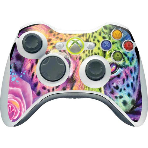 Neon Rainbow Cheetah with Rose by Sheena Pike Xbox 360 Wireless Controller Skin