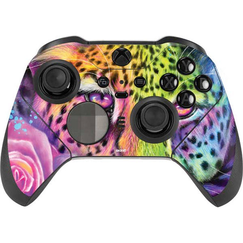 Neon Rainbow Cheetah with Rose by Sheena Pike Xbox Elite Wireless Controller Series 2 Skin