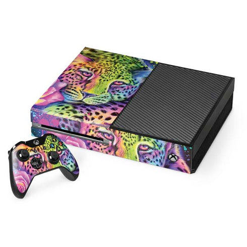 Neon Rainbow Cheetah with Rose by Sheena Pike Xbox One Console and Controller Bundle Skin