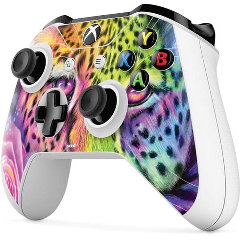 Neon Rainbow Cheetah with Rose by Sheena Pike Xbox One S All-Digital Edition Bundle Skin