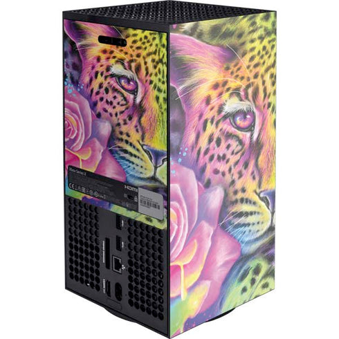 Neon Rainbow Cheetah with Rose by Sheena Pike Xbox Series X Console Skin
