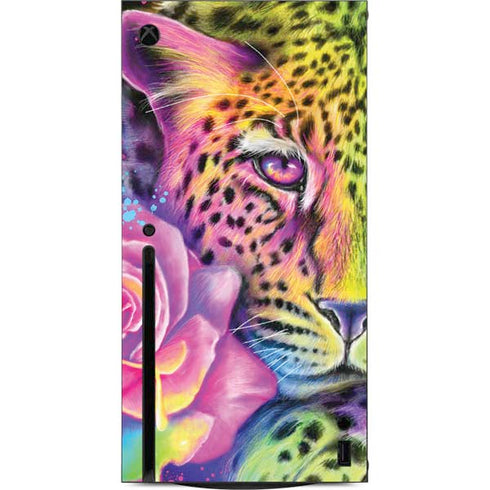 Neon Rainbow Cheetah with Rose by Sheena Pike Xbox Series X Console Skin
