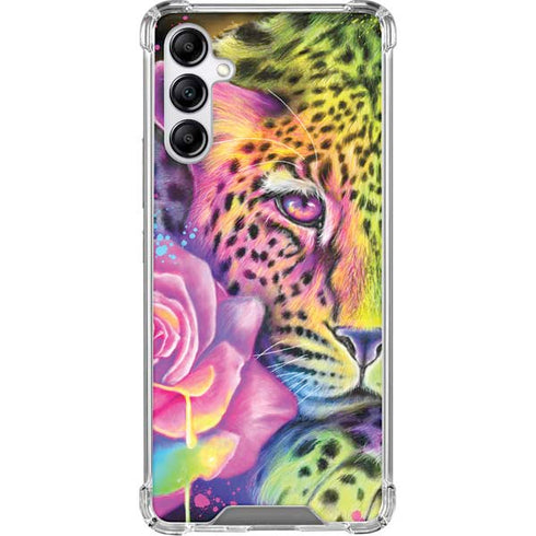 Neon Rainbow Cheetah with Rose by Sheena Pike Galaxy A15 5G Clear Case
