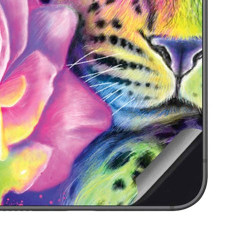 Neon Rainbow Cheetah with Rose by Sheena Pike Galaxy S23 FE Skin