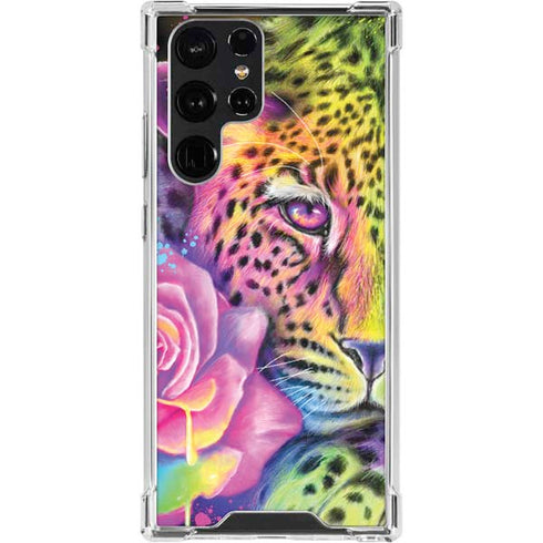 Neon Rainbow Cheetah with Rose by Sheena Pike Galaxy S24 Ultra Clear Case