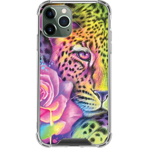 Neon Rainbow Cheetah with Rose by Sheena Pike iPhone 11 Pro Max Clear Case