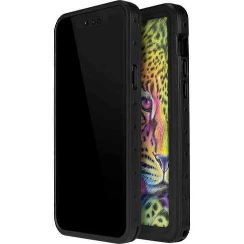 Neon Rainbow Cheetah with Rose by Sheena Pike iPhone 15 Plus Waterproof Case