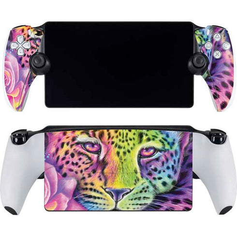 Neon Rainbow Cheetah with Rose by Sheena Pike PlayStation Portal Remote Player Skin