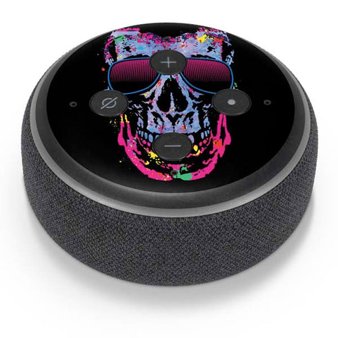 Liquid Blue Neon Skull with Glasses Amazon Echo Dot Skin