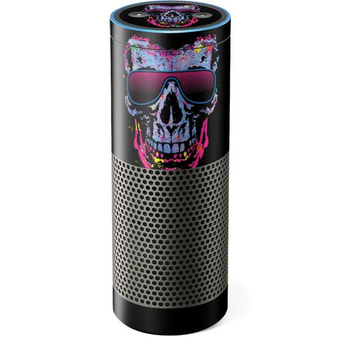 Liquid Blue Neon Skull with Glasses Amazon Echo Skin