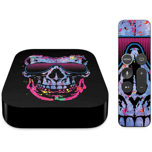 Liquid Blue Neon Skull with Glasses Apple TV Skin