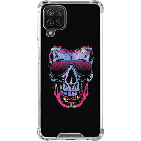 Liquid Blue Neon Skull with Glasses Galaxy A12 Clear Case