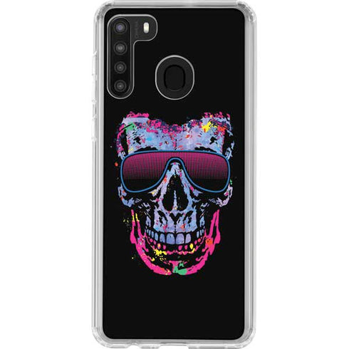 Liquid Blue Neon Skull with Glasses Galaxy A21 Clear Case