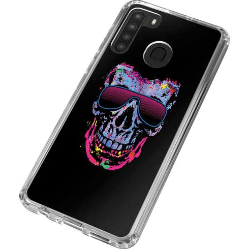 Liquid Blue Neon Skull with Glasses Galaxy A21 Clear Case