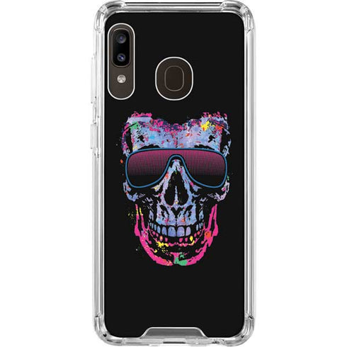 Liquid Blue Neon Skull with Glasses Galaxy A30 Clear Case