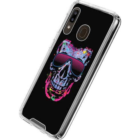 Liquid Blue Neon Skull with Glasses Galaxy A30 Clear Case