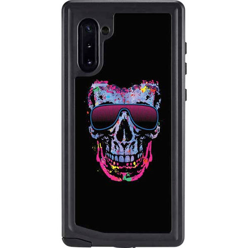 Liquid Blue Neon Skull with Glasses Galaxy Note 10 Waterproof Case