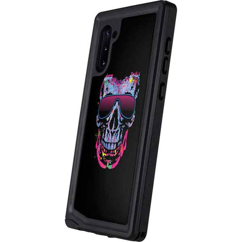 Liquid Blue Neon Skull with Glasses Galaxy Note 10 Waterproof Case