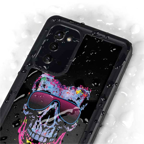 Liquid Blue Neon Skull with Glasses Galaxy Note20 5G Waterproof Case