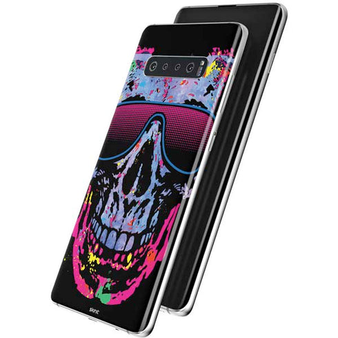 Liquid Blue Neon Skull with Glasses Galaxy S10 Plus Skin