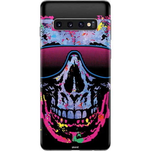 Liquid Blue Neon Skull with Glasses Galaxy S10 Skin