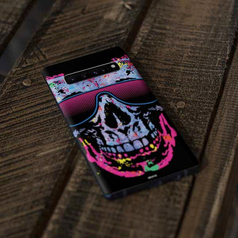 Liquid Blue Neon Skull with Glasses Galaxy S10 Skin