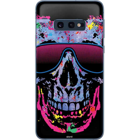 Liquid Blue Neon Skull with Glasses Galaxy S10e Skin