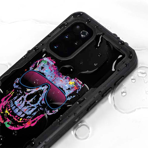 Liquid Blue Neon Skull with Glasses Galaxy S20 Plus Waterproof Case