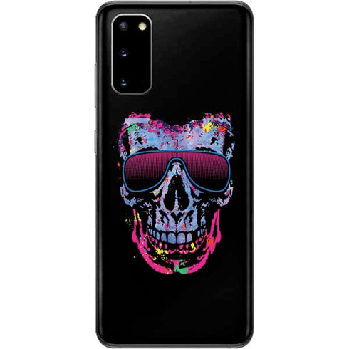 Liquid Blue Neon Skull with Glasses Galaxy S20 Skin