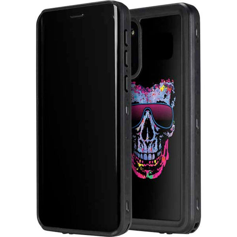 Liquid Blue Neon Skull with Glasses Galaxy S20 Waterproof Case