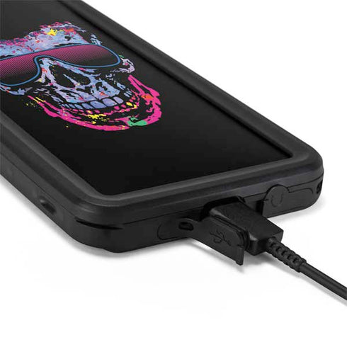Liquid Blue Neon Skull with Glasses Galaxy S20 Waterproof Case