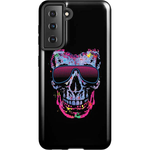 Liquid Blue Neon Skull with Glasses Galaxy S21 5G Pro Case