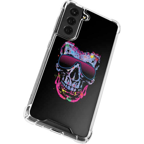 Liquid Blue Neon Skull with Glasses Galaxy S21 FE Clear Case