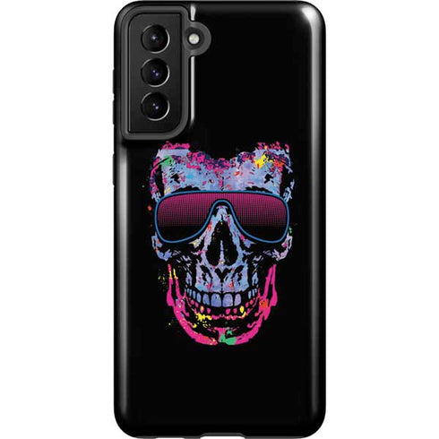 Liquid Blue Neon Skull with Glasses Galaxy S21 FE Pro Case