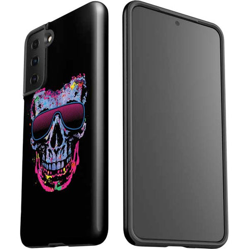 Liquid Blue Neon Skull with Glasses Galaxy S21 FE Pro Case