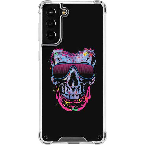 Liquid Blue Neon Skull with Glasses Galaxy S21 Plus 5G Clear Case