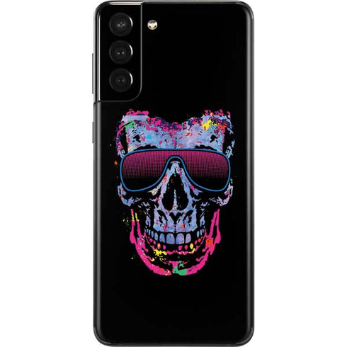 Liquid Blue Neon Skull with Glasses Galaxy S21 Plus 5G Skin