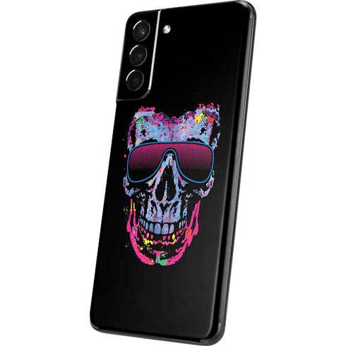 Liquid Blue Neon Skull with Glasses Galaxy S21 Plus 5G Skin