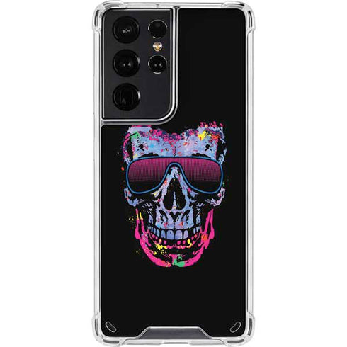 Liquid Blue Neon Skull with Glasses Galaxy S21 Ultra 5G Clear Case