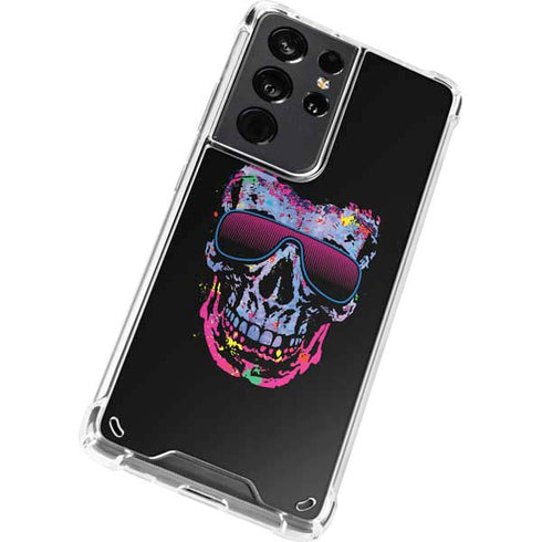 Liquid Blue Neon Skull with Glasses Galaxy S21 Ultra 5G Clear Case