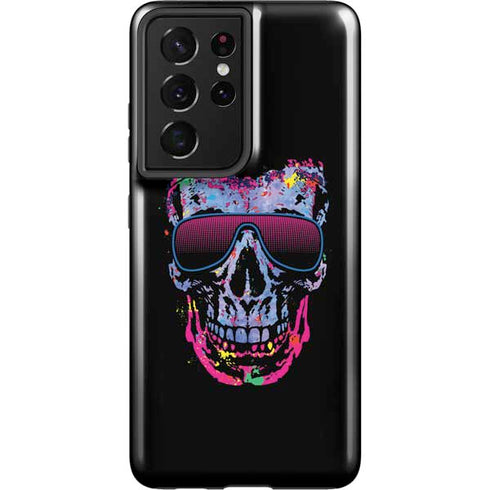 Liquid Blue Neon Skull with Glasses Galaxy S21 Ultra 5G Pro Case