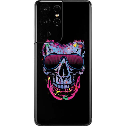 Liquid Blue Neon Skull with Glasses Galaxy S21 Ultra 5G Skin