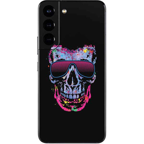 Liquid Blue Neon Skull with Glasses Galaxy S22 Skin