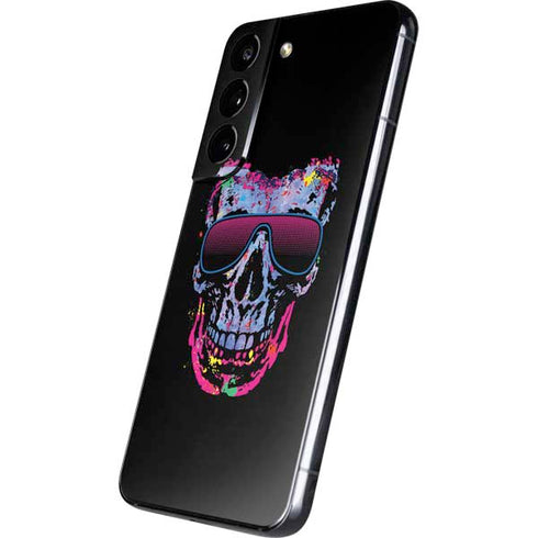Liquid Blue Neon Skull with Glasses Galaxy S22 Skin