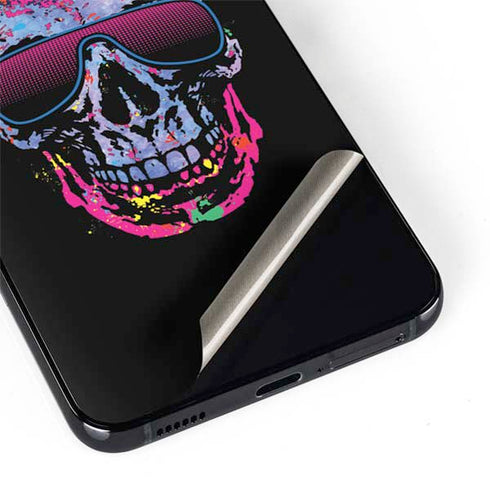 Liquid Blue Neon Skull with Glasses Galaxy S22 Skin