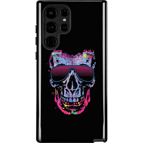 Liquid Blue Neon Skull with Glasses Galaxy S22 Ultra Pro Case