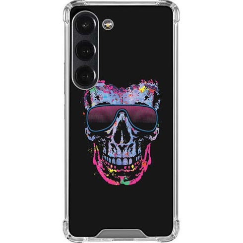 Liquid Blue Neon Skull with Glasses Galaxy S23 Clear Case
