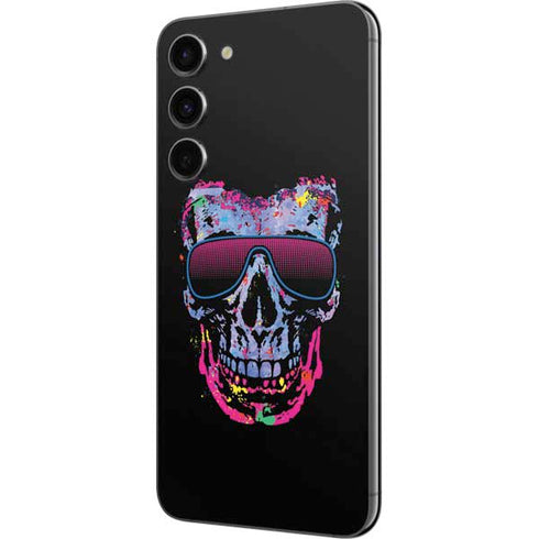Liquid Blue Neon Skull with Glasses Galaxy S23 Plus Skin